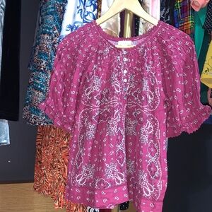Sundance Magenta Paisley Peasant boho Top size small PTP 18